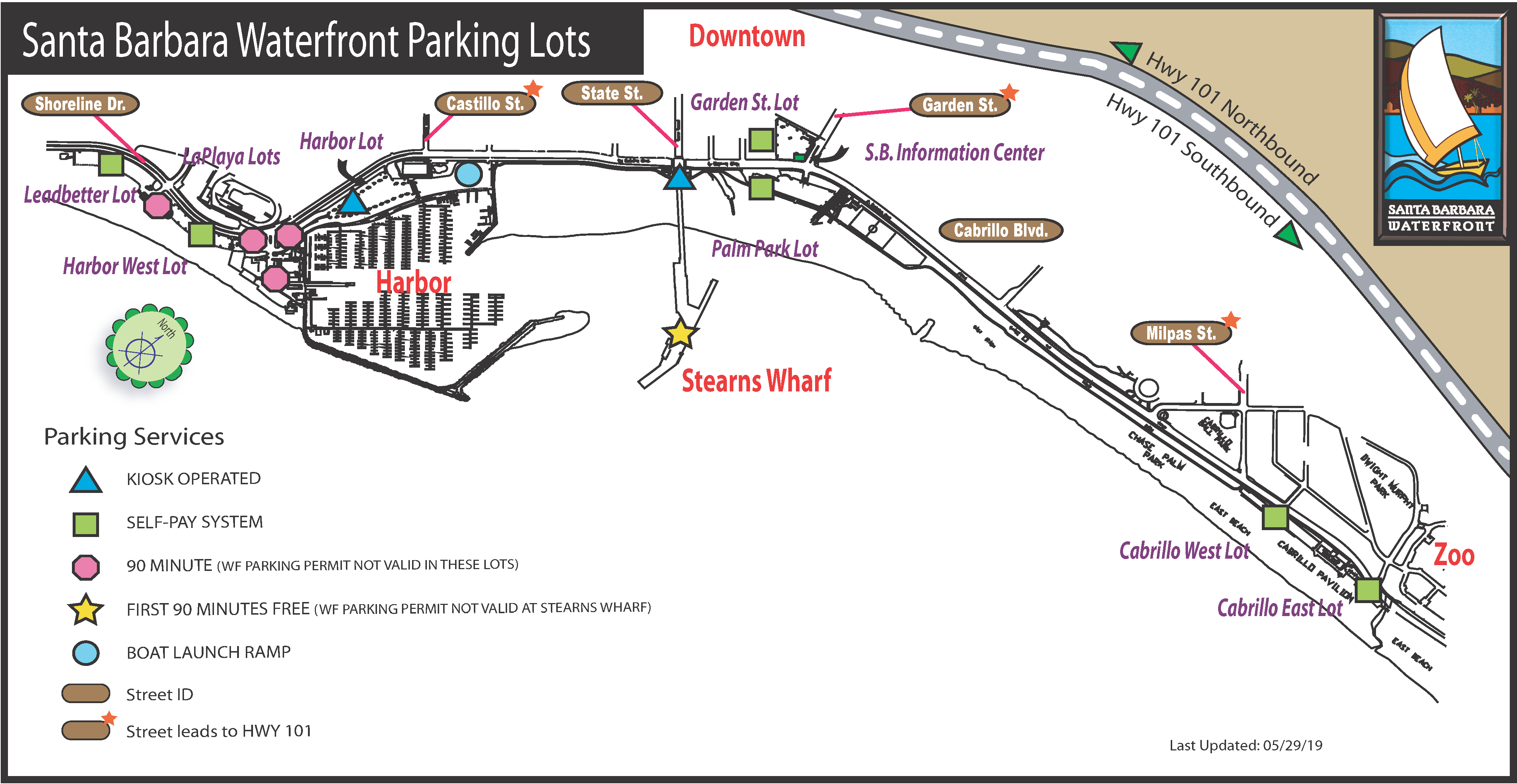 Waterfront Parking City Of Santa Barbara   2019 Map Of WATERFRONT PARKING LOTS Crop 